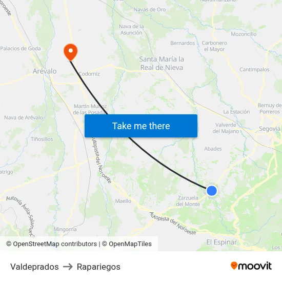 Valdeprados to Rapariegos map