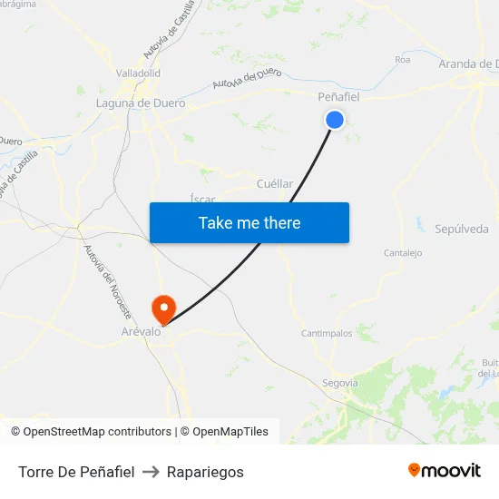 Torre De Peñafiel to Rapariegos map