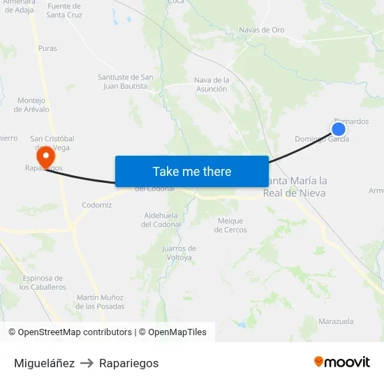 Migueláñez to Rapariegos map