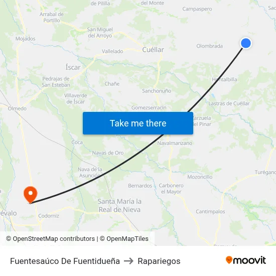 Fuentesaúco De Fuentidueña to Rapariegos map
