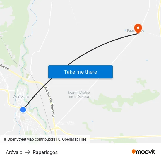 Arévalo to Rapariegos map