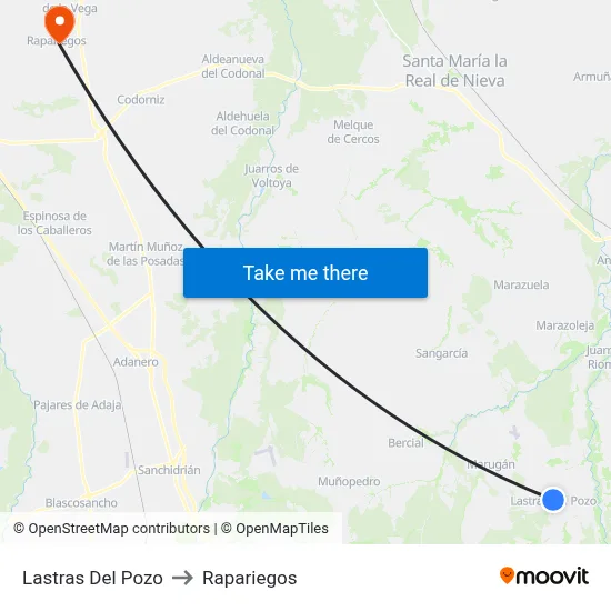 Lastras Del Pozo to Rapariegos map