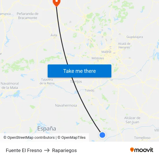 Fuente El Fresno to Rapariegos map