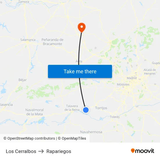 Los Cerralbos to Rapariegos map