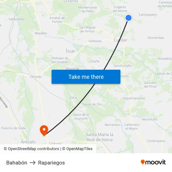 Bahabón to Rapariegos map
