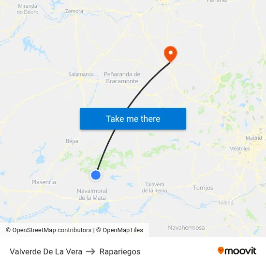 Valverde De La Vera to Rapariegos map
