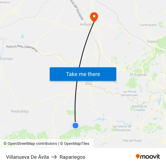 Villanueva De Ávila to Rapariegos map