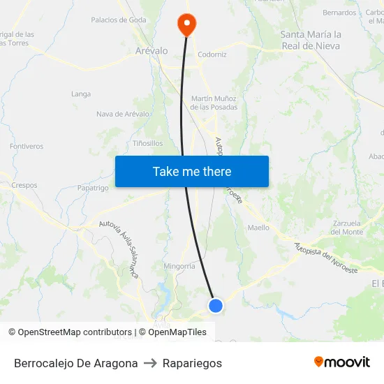 Berrocalejo De Aragona to Rapariegos map