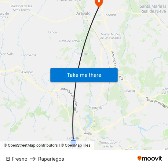 El Fresno to Rapariegos map