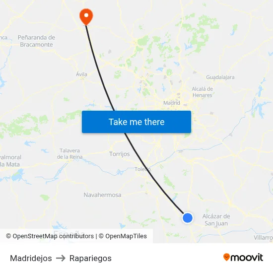 Madridejos to Rapariegos map