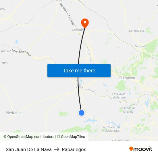 San Juan De La Nava to Rapariegos map