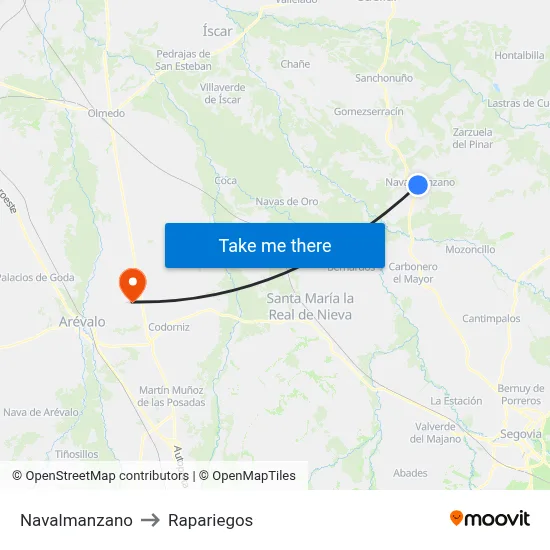 Navalmanzano to Rapariegos map