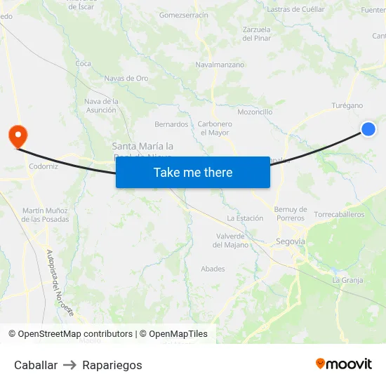 Caballar to Rapariegos map