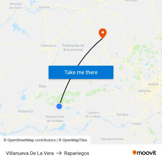Villanueva De La Vera to Rapariegos map