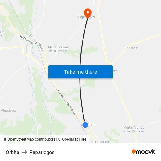 Orbita to Rapariegos map