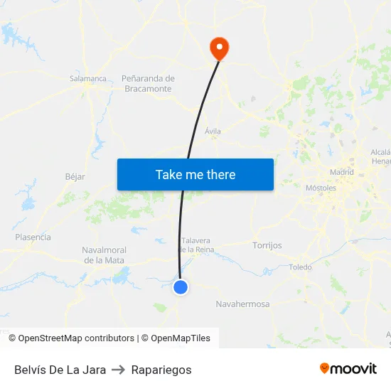 Belvís De La Jara to Rapariegos map