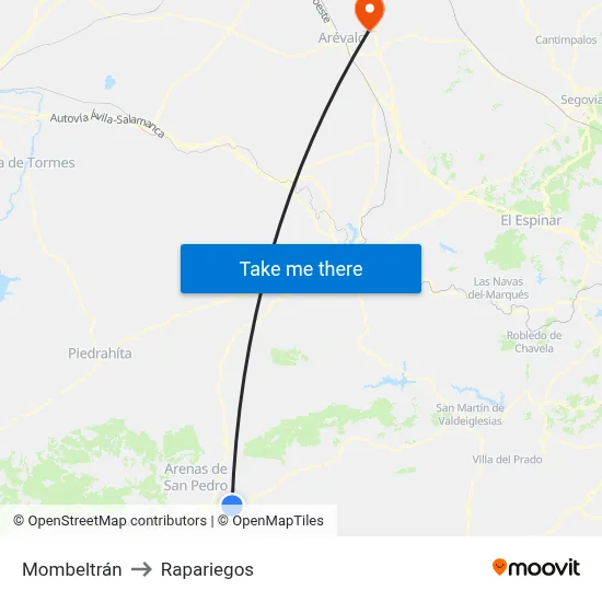 Mombeltrán to Rapariegos map
