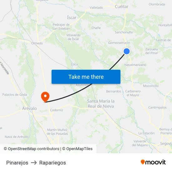 Pinarejos to Rapariegos map