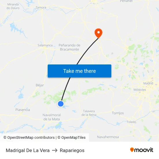 Madrigal De La Vera to Rapariegos map