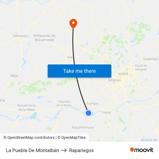 La Puebla De Montalbán to Rapariegos map