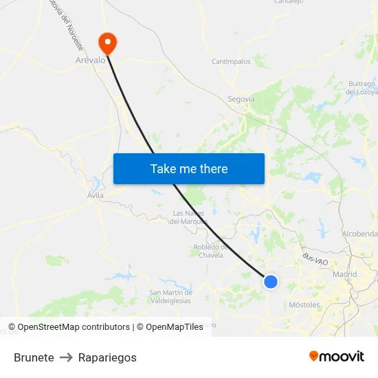 Brunete to Rapariegos map