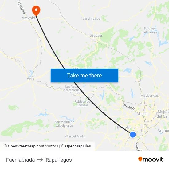 Fuenlabrada to Rapariegos map