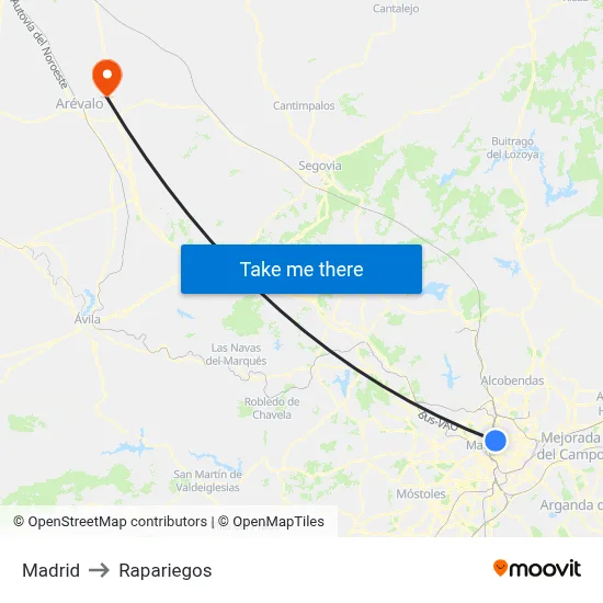 Madrid to Rapariegos map