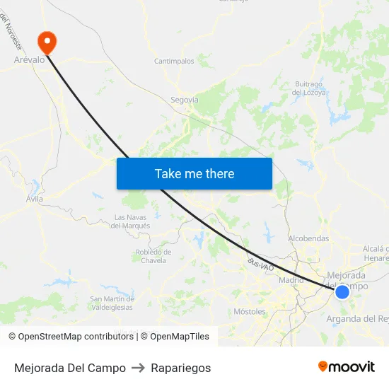 Mejorada Del Campo to Rapariegos map