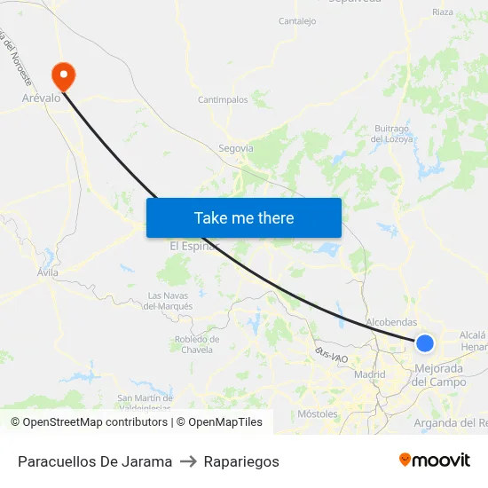 Paracuellos De Jarama to Rapariegos map