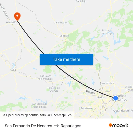 San Fernando De Henares to Rapariegos map