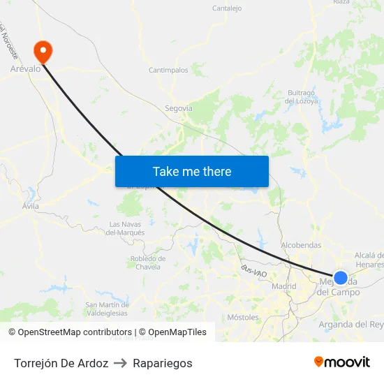 Torrejón De Ardoz to Rapariegos map