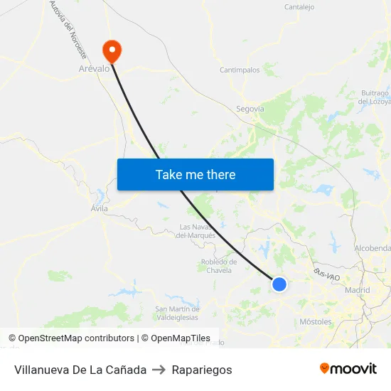 Villanueva De La Cañada to Rapariegos map