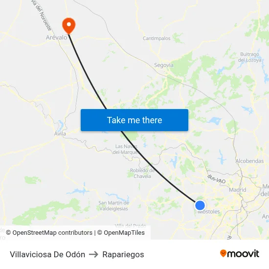 Villaviciosa De Odón to Rapariegos map