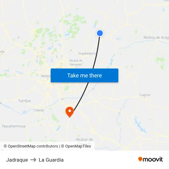 Jadraque to La Guardia map