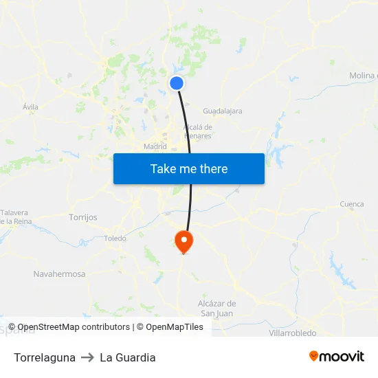 Torrelaguna to La Guardia map