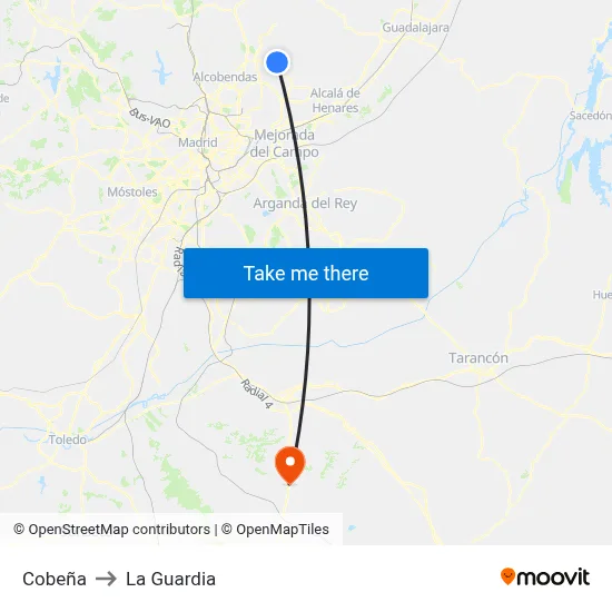 Cobeña to La Guardia map