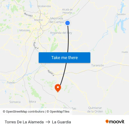 Torres De La Alameda to La Guardia map