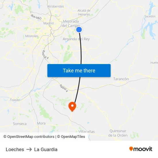 Loeches to La Guardia map