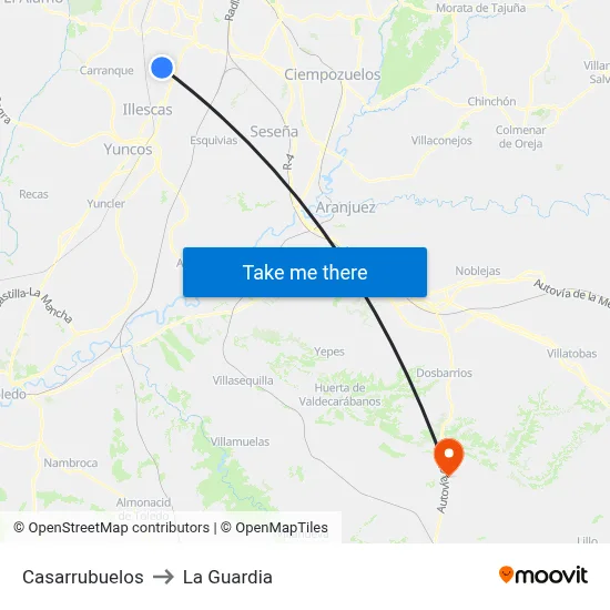 Casarrubuelos to La Guardia map