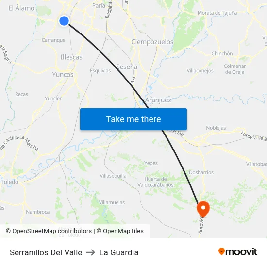 Serranillos Del Valle to La Guardia map