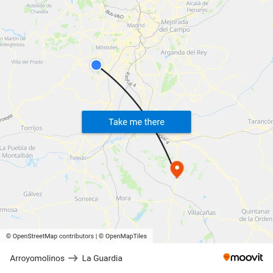 Arroyomolinos to La Guardia map