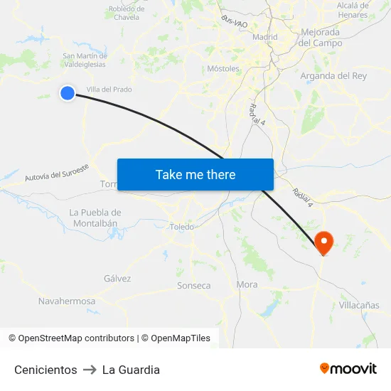 Cenicientos to La Guardia map