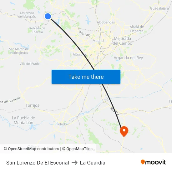 San Lorenzo De El Escorial to La Guardia map