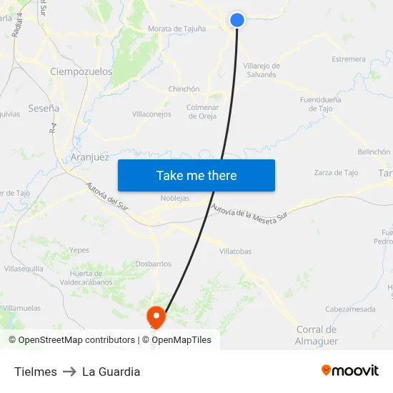 Tielmes to La Guardia map