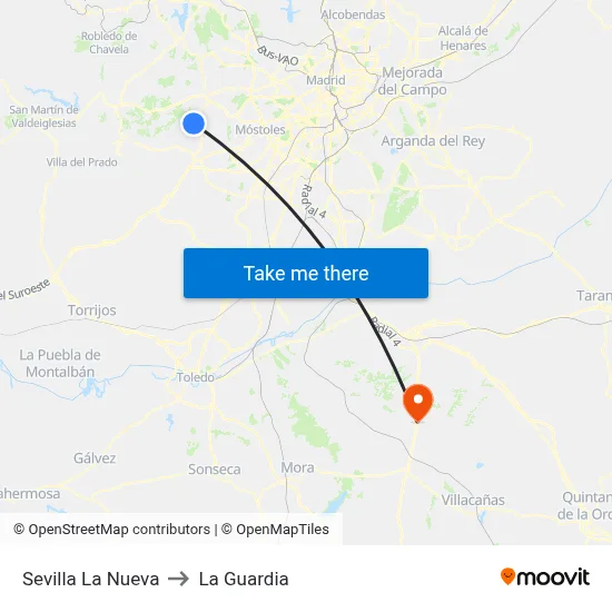 Sevilla La Nueva to La Guardia map