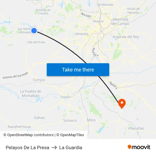 Pelayos De La Presa to La Guardia map