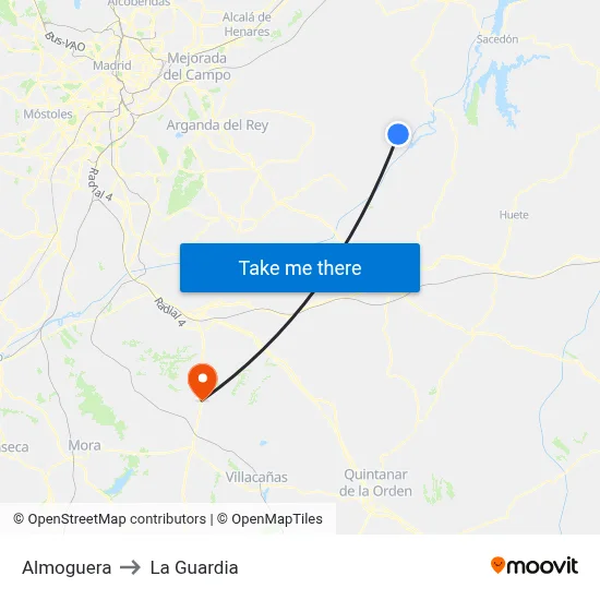 Almoguera to La Guardia map
