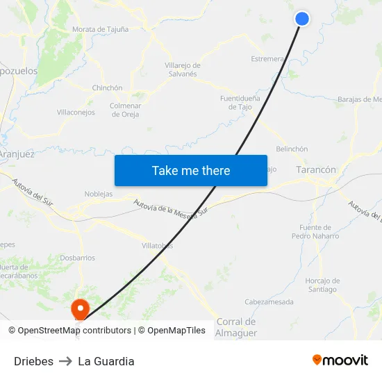 Driebes to La Guardia map