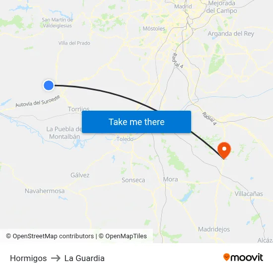 Hormigos to La Guardia map