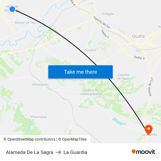 Alameda De La Sagra to La Guardia map
